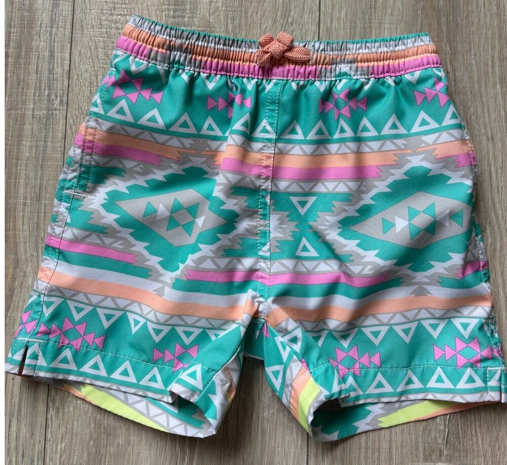 Chubbies Boys Swim Trunks Teal Geographic Design Size 4T